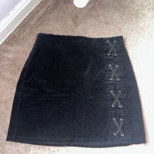 Charlotte Russe Black Corduroy Mini Skirt with Lace-Up Detail